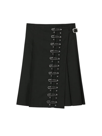 Safety Pin Midi Wrap Skirt - BLACK[ Worn By Giselle From Aespa]