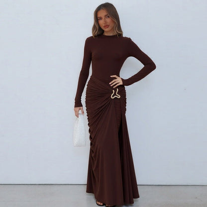 Ruched Bodycon Gown with Metal Hardware(MS233)