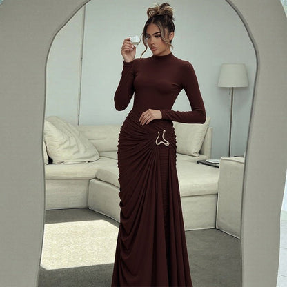 Ruched Bodycon Gown with Metal Hardware(MS233)