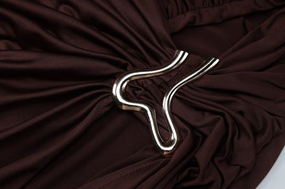 Ruched Bodycon Gown with Metal Hardware(MS233)