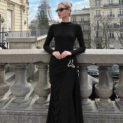Ruched Bodycon Gown with Metal Hardware(MS233)