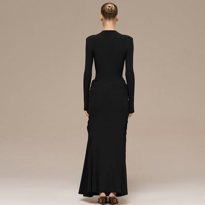 Ruched Bodycon Gown with Metal Hardware(MS233)