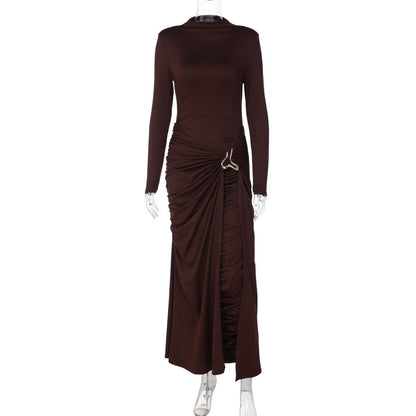 Ruched Bodycon Gown with Metal Hardware(MS233)