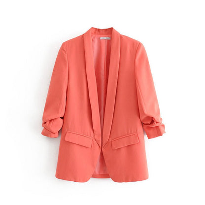 Ruched Sleeve Blazer | Three-Quarter Sleeve Longline Jacket (MS241)