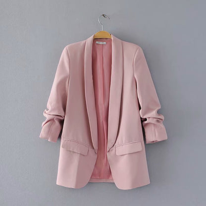 Ruched Sleeve Blazer | Three-Quarter Sleeve Longline Jacket (MS241)