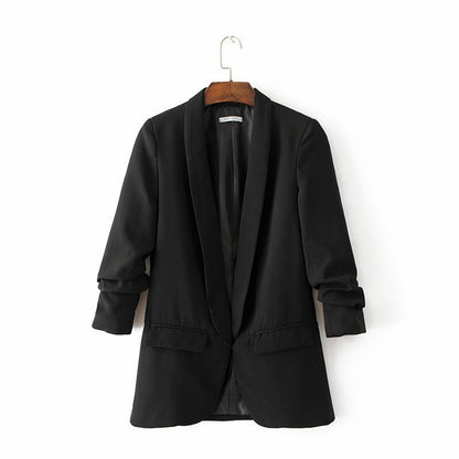 Ruched Sleeve Blazer | Three-Quarter Sleeve Longline Jacket (MS241)