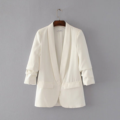 Ruched Sleeve Blazer | Three-Quarter Sleeve Longline Jacket (MS241)