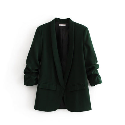 Ruched Sleeve Blazer | Three-Quarter Sleeve Longline Jacket (MS241)