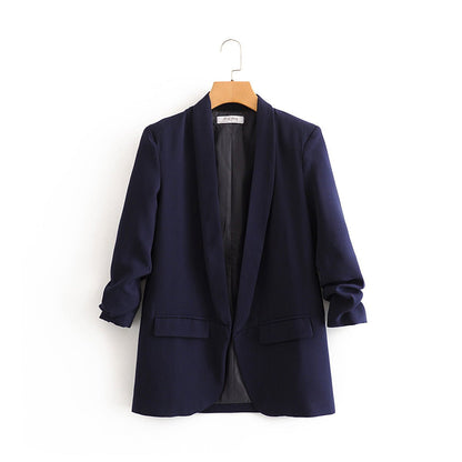 Ruched Sleeve Blazer | Three-Quarter Sleeve Longline Jacket (MS241)