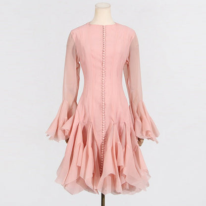 Ruffle Hem Dress with Sheer Sleeves(MS304)