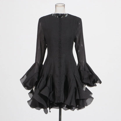 Ruffle Hem Dress with Sheer Sleeves(MS304)
