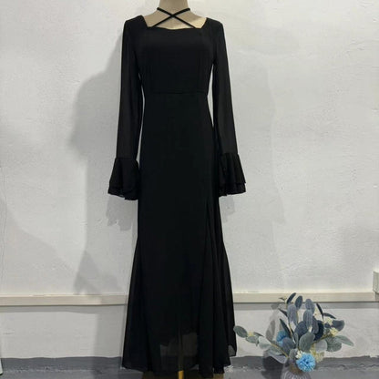 Ruffle Sleeve Dress with Crisscross Neckline(MS335)