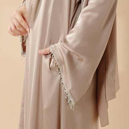 Satin Abaya With Matching Belt Made Of Diamond Tassel (MOA010)
