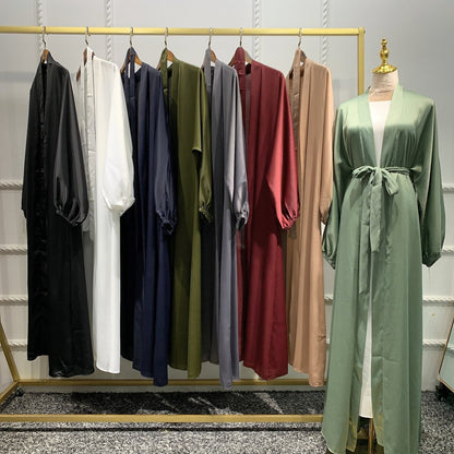 Satin Bunched Sleeve Open Abaya (MOA048)