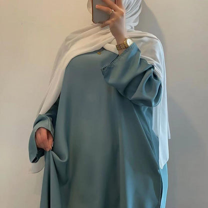 Satin Double Pocket Concealed Button Plain Abaya (MA030)