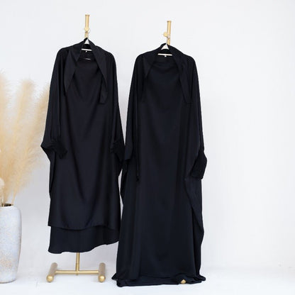 Satin Velvet Mother Daughter Matching Set | Full Circle Maxi Dress with Hijab & Batwing Sleeves(MJ022)
