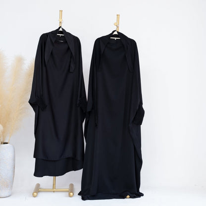Satin Velvet Mother Daughter Matching Set | Full Circle Maxi Dress with Hijab & Batwing Sleeves(MJ022)