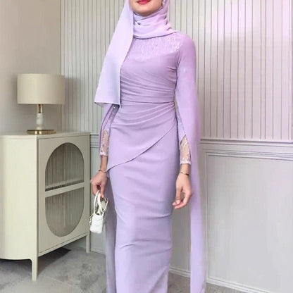 Sequin Embellished Formal Dress | Long Sleeve Ruched Bodycon Dress(MS272)