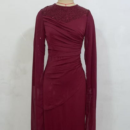 Sequin Embellished Formal Dress | Long Sleeve Ruched Bodycon Dress(MS272)