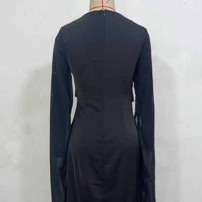 Sequin Embellished Formal Dress | Long Sleeve Ruched Bodycon Dress(MS272)