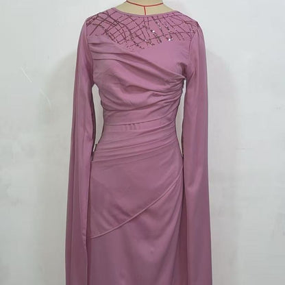Sequin Embellished Formal Dress | Long Sleeve Ruched Bodycon Dress(MS272)