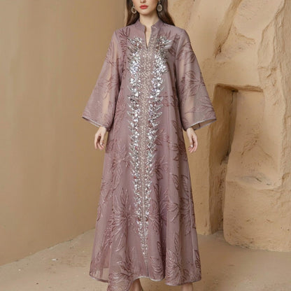 Sequin Embroidered Mesh Abaya (MA415)