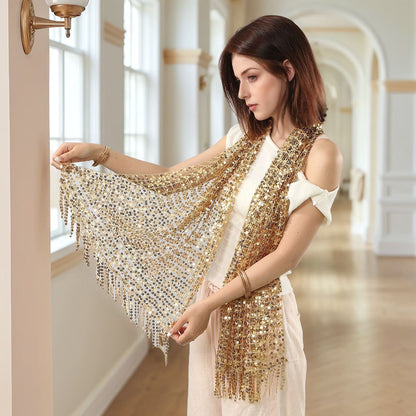 Sequin Mesh Shawl Hijab with Fringe(MH206)