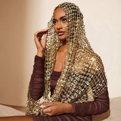 Sequin Mesh Shawl Hijab with Fringe(MH206)