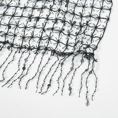 Sequin Mesh Shawl Hijab with Fringe(MH206)