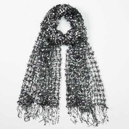 Sequin Mesh Shawl Hijab with Fringe(MH206)