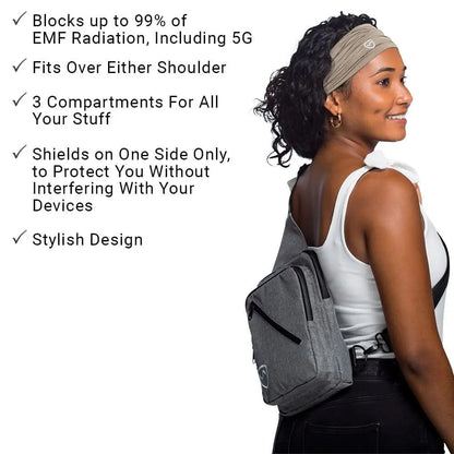 Shield Your Body SYB Sling Bag, a sleek black backpack with adjustable strap and compact design for everyday use.