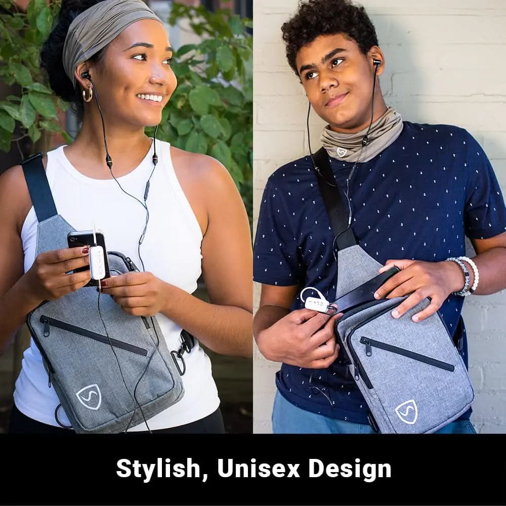 Shield Your Body SYB Sling Bag, a compact black backpack with adjustable straps and multiple compartments.