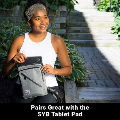 Black Shield Your Body SYB Sling Bag backpack with adjustable strap and multiple compartments.