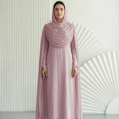 Shimmer Island Silk Cape Sleeve Abaya Dress with Matching Hijab(MA429)
