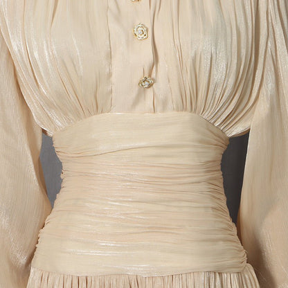 Shimmer Tiered Ruffle Dress with Pearl Buttons(MS322)