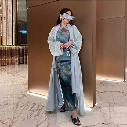 Shiny Satin Open Abaya | Shiny Abaya With Flying Sleeves (MOA141)