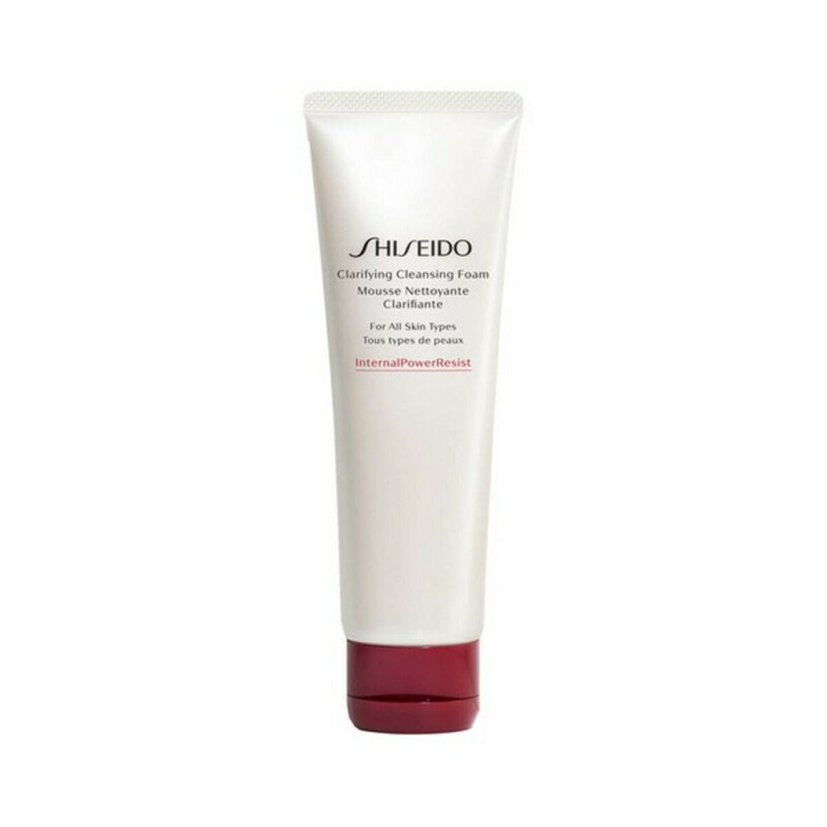 Shiseido Clarifying Cleansing Foam in a 125ml bottle, gentle face cleanser with foaming action for skin defense and freshness.