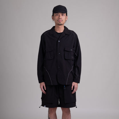 Shuren Projects OTJacket in black with Teflon™ coating, stylish outdoor jacket with durable water-resistant fabric.
