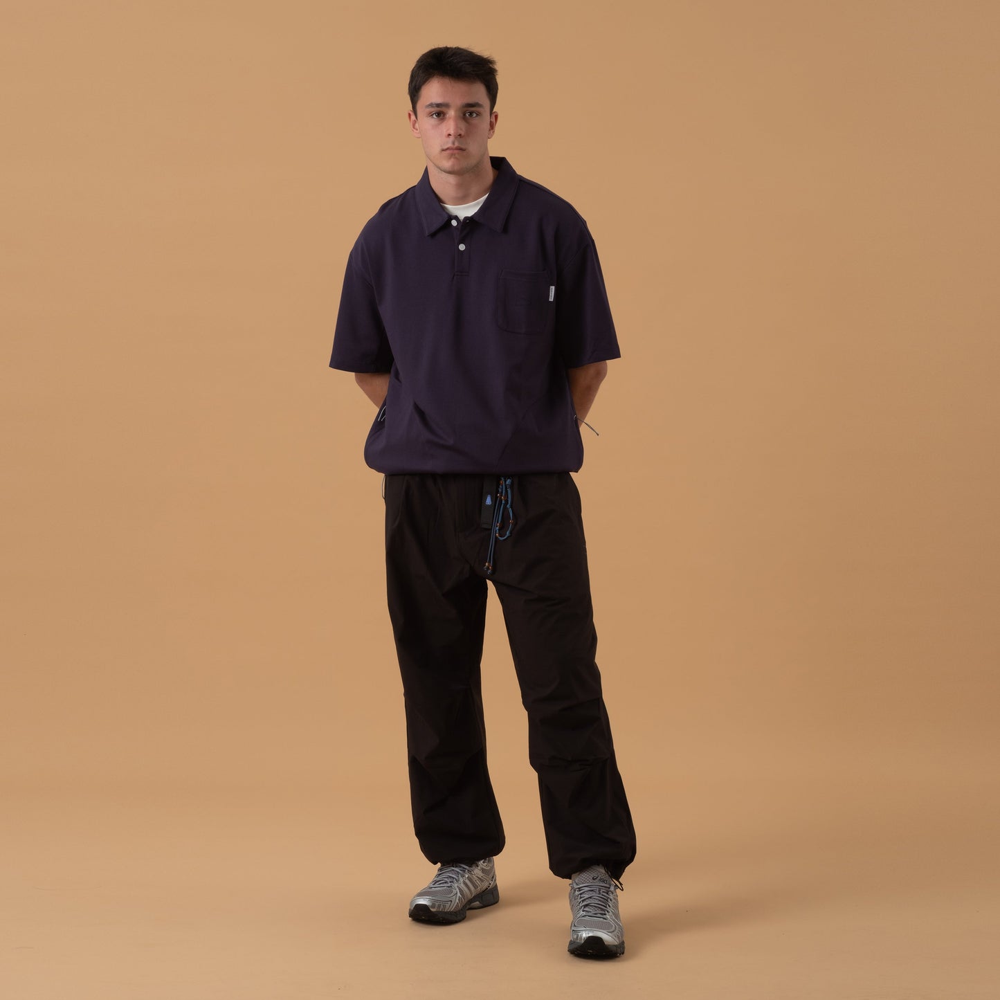 Navy 3-pack rayon polo tees from Shuren Projects, casual shirts and tops with classic collar and short sleeves.