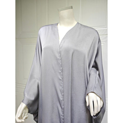 Soft Forged Bat Sleeve Abaya Robe | V-Neck Satin Cardigan Dress(MOA224)