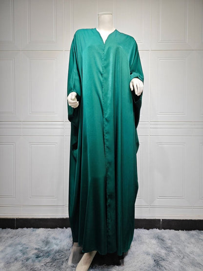 Soft Forged Bat Sleeve Abaya Robe | V-Neck Satin Cardigan Dress(MOA224)
