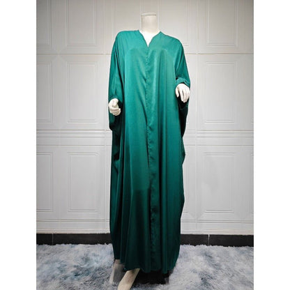 Soft Forged Bat Sleeve Abaya Robe | V-Neck Satin Cardigan Dress(MOA224)