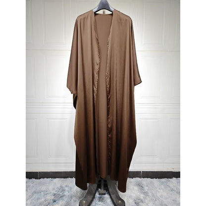 Soft Forged Bat Sleeve Abaya Robe | V-Neck Satin Cardigan Dress(MOA224)