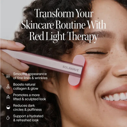 Solawave 4-in-1 red light therapy wand and activating serum kit in rose gold, skincare tools for facial treatment and rejuvenation.