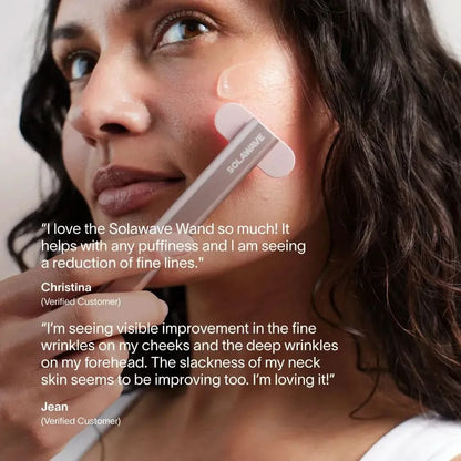 Solawave 4-in-1 red light therapy wand and activating serum kit in rose gold for facial skincare and skin rejuvenation.