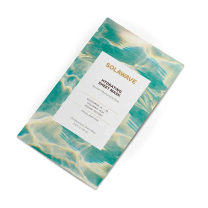 Solawave Hydrating Sheet Mask for skincare, featuring a soothing, moisture-boosting design in a single-pack packaging.