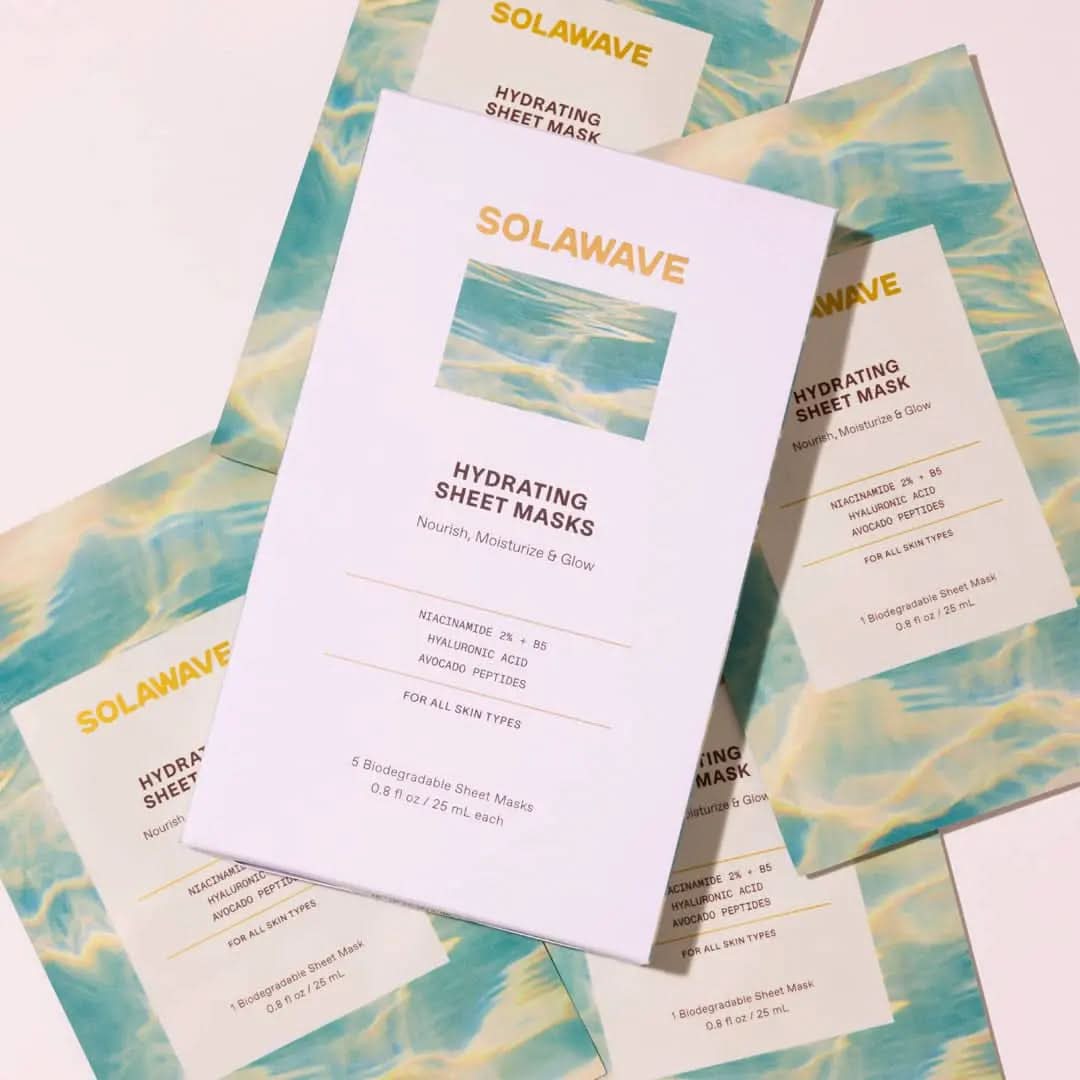 Solawave hydrating sheet mask for skincare topicals, featuring a soothing mask with nourishing ingredients.