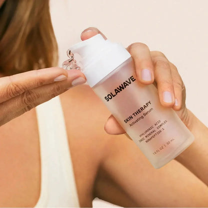 Solawave Skin Therapy Activating Serum in 30ml bottle, a skincare topical for skin rejuvenation and hydration.