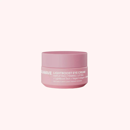 Solawave Light Therapy Boosting Eye Cream in a jar, designed for skincare and reducing puffiness around the eyes.