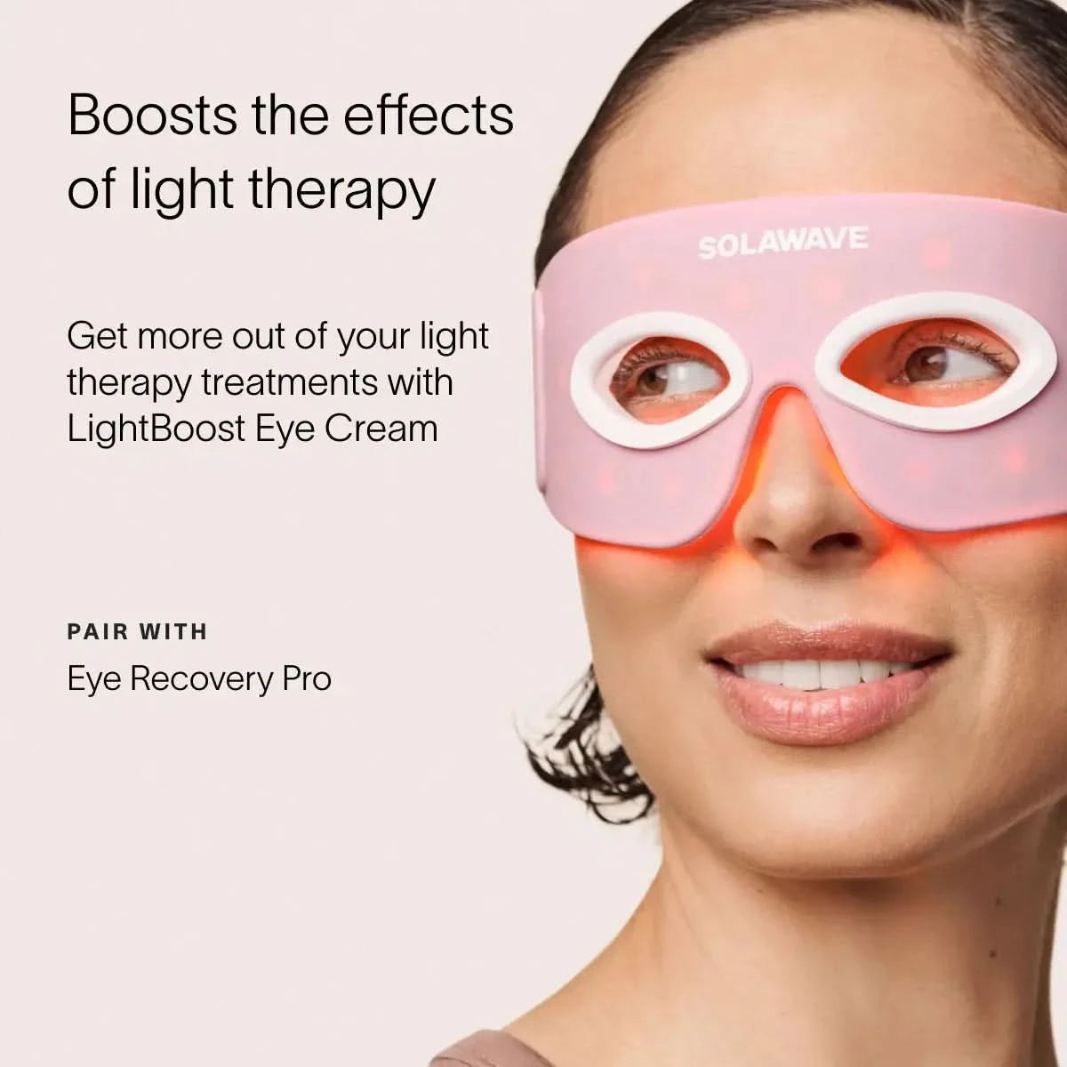 Solawave Light Therapy Boosting Eye Cream in a sleek tube, designed to reduce puffiness and brighten the under-eye area.